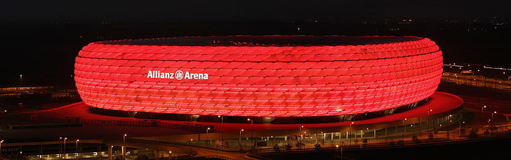Allianz Arena, Dual Monitors, FC Bayern, Lights, Multiple Display, HD wallpaper