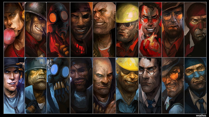 gaming character wallpaper, Team Fortress 2, real people, large group of people