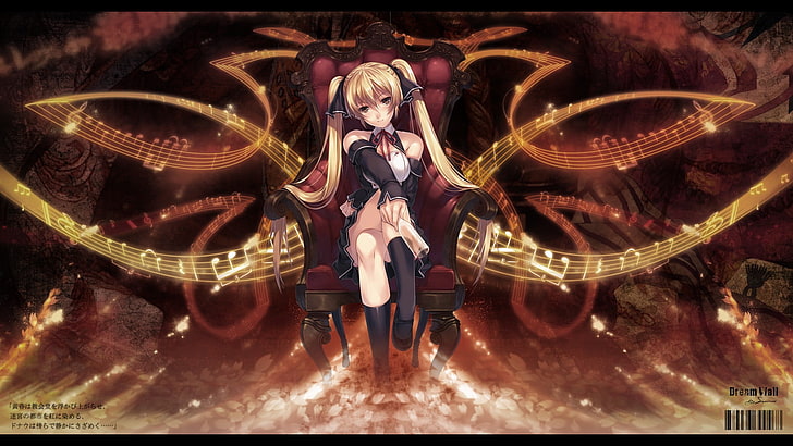 anime, anime girls, Dream Club, twintails, musical notes, sitting, HD wallpaper