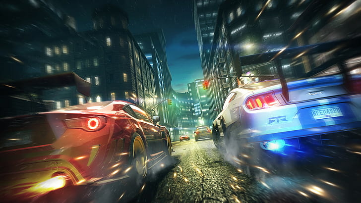 need for speed no limits video games city night toyota 86 ford mustang gt ford fiesta st tuning motion blur need for speed mazda rx 7, HD wallpaper