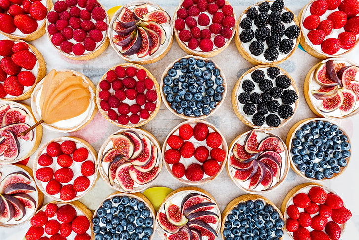 colorful, food, sweets, fruit, berries, strawberries, raspberries, HD wallpaper