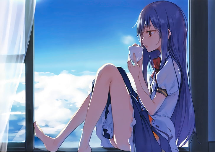 blue-haired female anime character, ke-ta, Hinanawi Tenshi, long hair, HD wallpaper