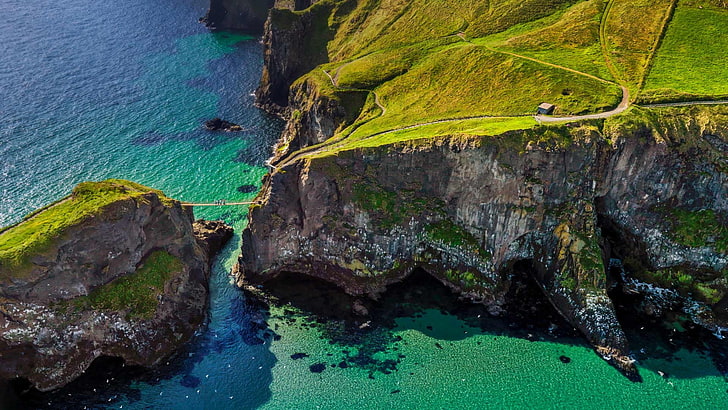 aerial photography of island, Ireland, water, rock, beauty in nature