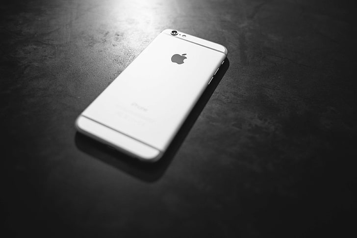 apple, black and white, desk, iphone, night, technology, no people