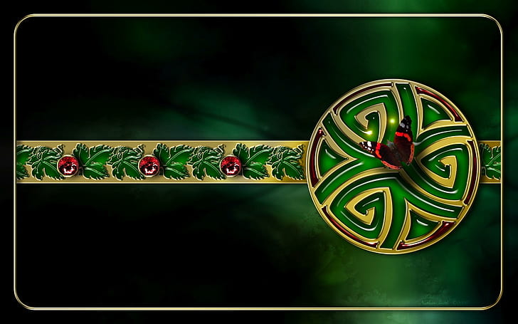 Celtic, abstract, green, christmas, 3d and abstract, HD wallpaper