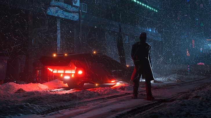 Blade Runner, digital art, Grzegorz Dorochowicz, night, snowing