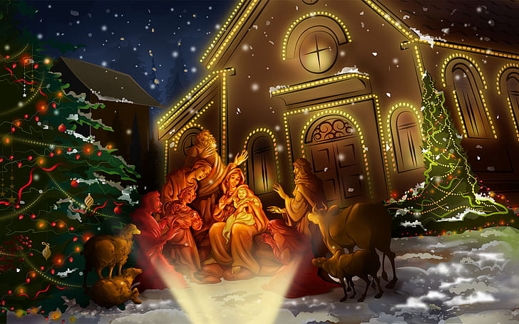 Celebrating Jesus Birth HD, nativity set, christmas, HD wallpaper