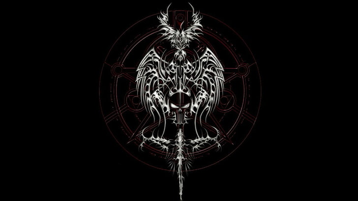 horror, dark, skull, pentagram, black background, studio shot, HD wallpaper