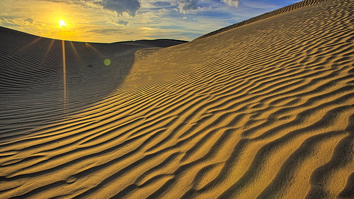 nature, landscape, desert, sand, lens flare, sand dune, environment, HD wallpaper