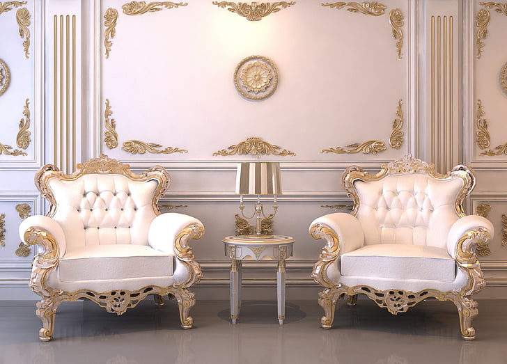 white armchairs, room, Interior, furniture, decoration, elegance, HD wallpaper