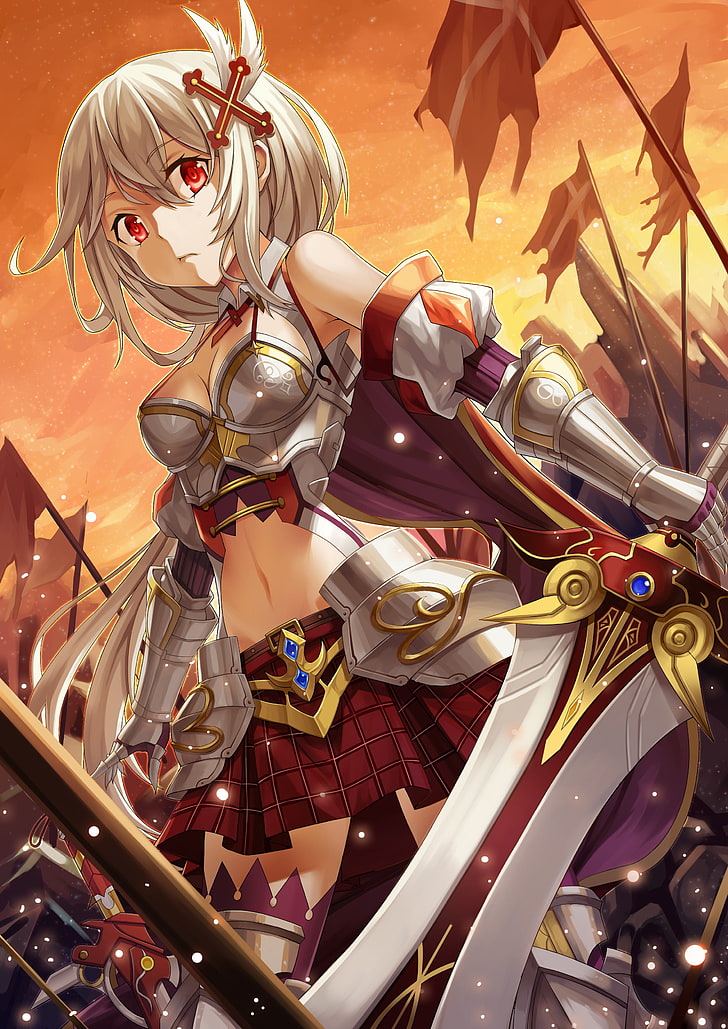 HD wallpaper: anime, anime girls, armor, cleavage, sword, original  characters | Wallpaper Flare