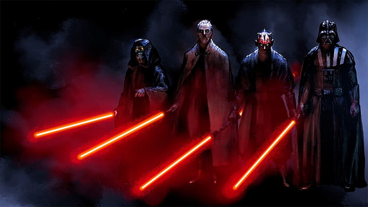 four Star Wars characters poster, Sith, Darth Vader, Darth Maul