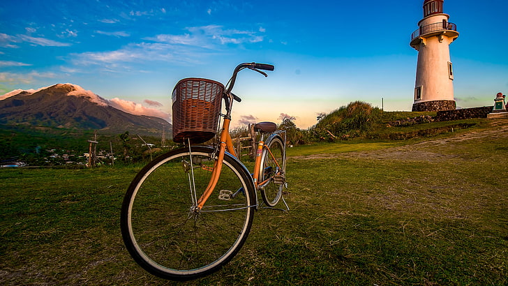 philippines, batanes, travel, landscape, nature, bicycle, tower, HD wallpaper