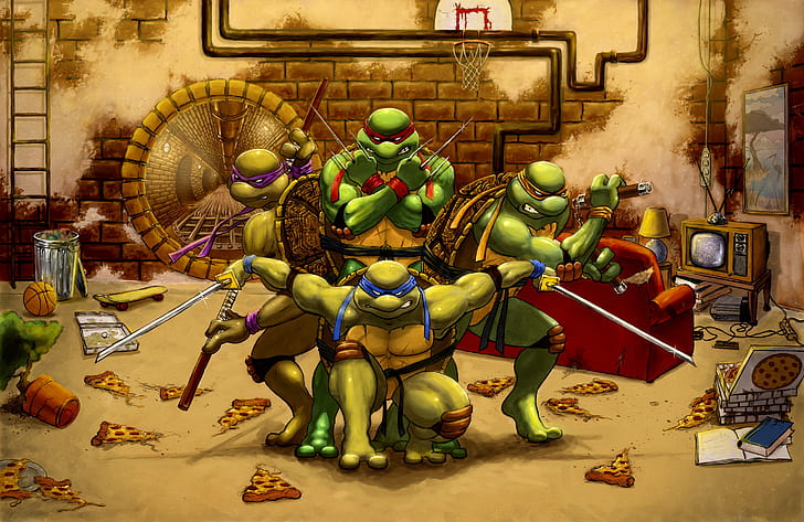 Teenage Mutant Ninja Turtles, Leonardo, Raphael, Michelangelo, HD wallpaper