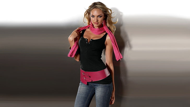 women's black tank top, Candice Swanepoel, model, front view
