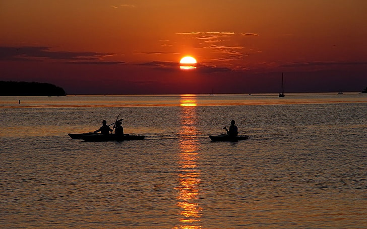 Sun, sunset, water, nautical vessel, sky, orange color, scenics - nature, HD wallpaper