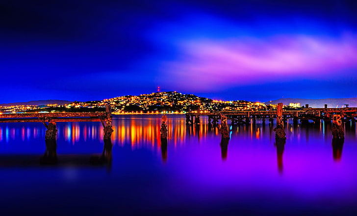 landscape, night, lights, New Zealand, Wellington