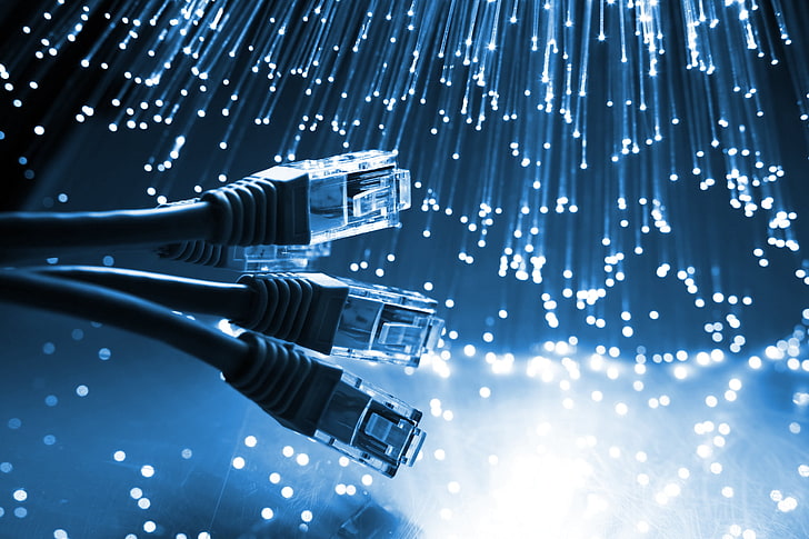 four black RJ-45 cables illustration, light, network, fiber, link, HD wallpaper