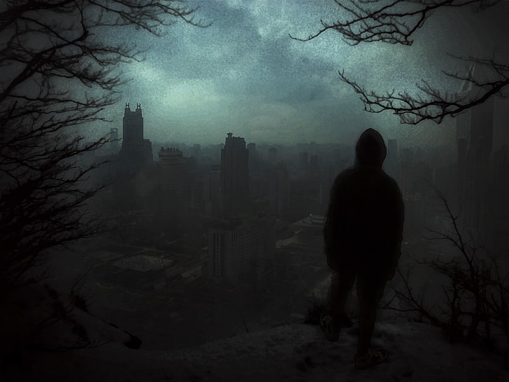 nightmare, Shanghai, alone, dark, rear view, trees, forest, HD wallpaper
