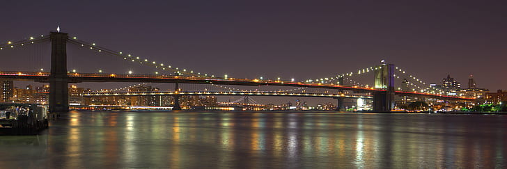 photo of Brooklyn bridge during night, manhattan, williamsburg bridges, brooklyn, manhattan, williamsburg bridges