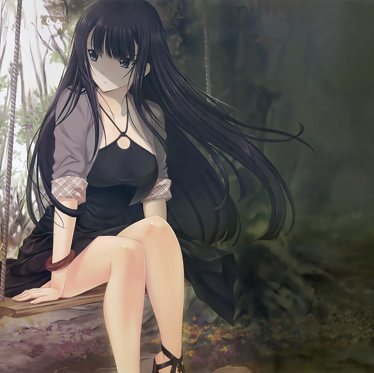 anime girl in a dress with black hair