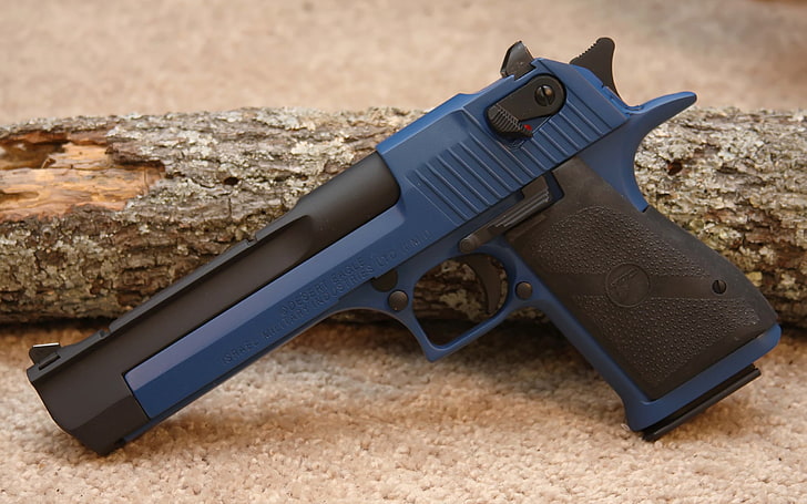blue and black semi-automatic pistol, Gun, Desert Eagle, handgun, HD wallpaper