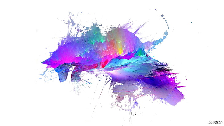 multicolored paint splash, fox, colorful, rainbows, mountains, HD wallpaper