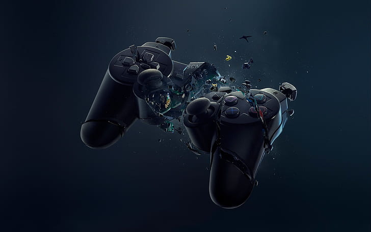Play Station, blue, DualShock 3, black, video games, technology