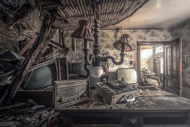 old, ruin, abandoned, house, kitchen, indoors, domestic room