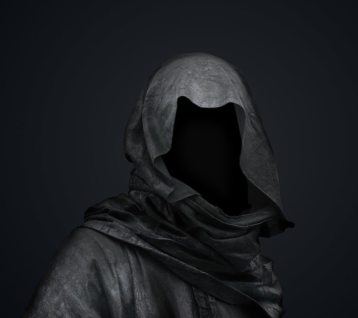 person gray top, death, Grim Reaper, studio shot, indoors, one person