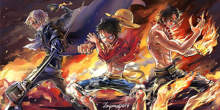 male anime characters, One Piece, Flame, Monkey D. Luffy, Portgas D. Ace