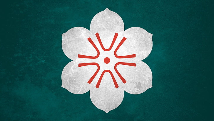 white and red flower logo, flag, Japan, Saga Prefecture, no people, HD wallpaper