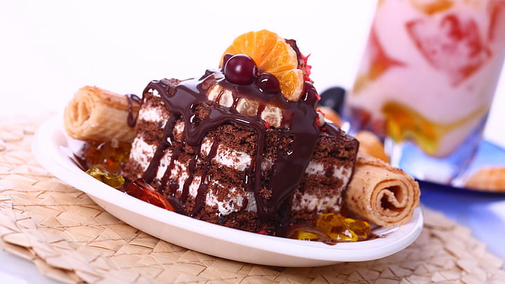 Chocolate cake dessert sweet food, HD wallpaper