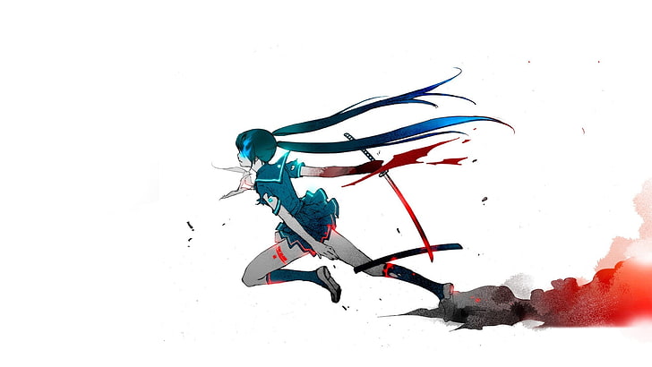 female anime character holding sword wallpaper, Black Rock Shooter, HD wallpaper