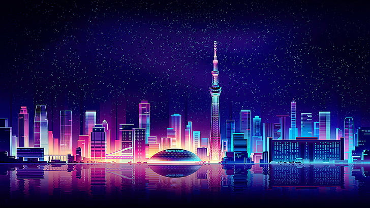 Tokyo, city, building, illustration, Romain Trystram, HD wallpaper