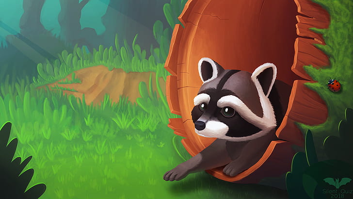 Little Raccoon In Forest Arwork, HD wallpaper
