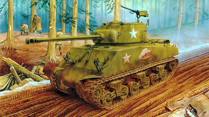 war, art, painting, ww2, sherman tank, M4A3 (76)W