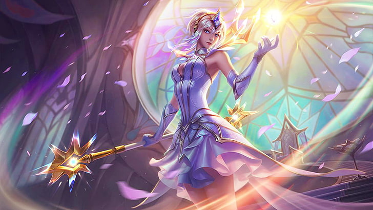 purple sleeveless dress anime character, Lux (League of Legends)