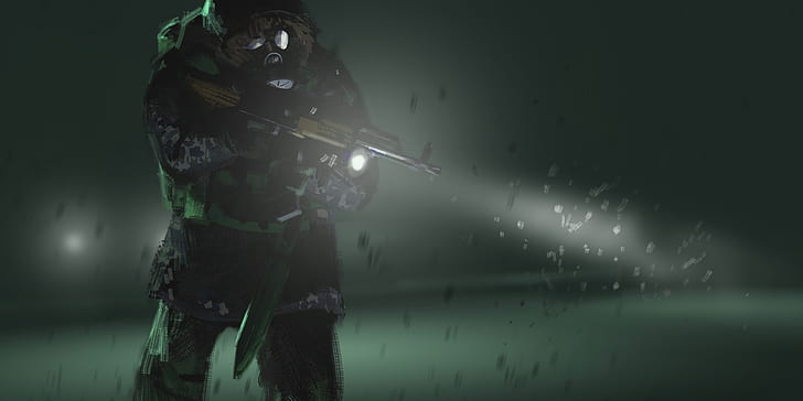 Arctic, weapon, snow, knife, gas masks, lights, soldier, knives