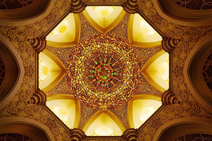 abstract, architecture, mosque, mosaic, symmetry, colorful, HD wallpaper
