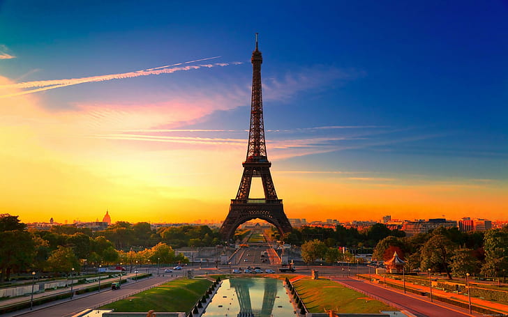 Eiffel tower in paris under sunset, eiffel tower paris france