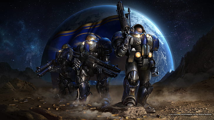 victory, the suit, starcraft, rifle, strategy, Marines, Terran, HD wallpaper