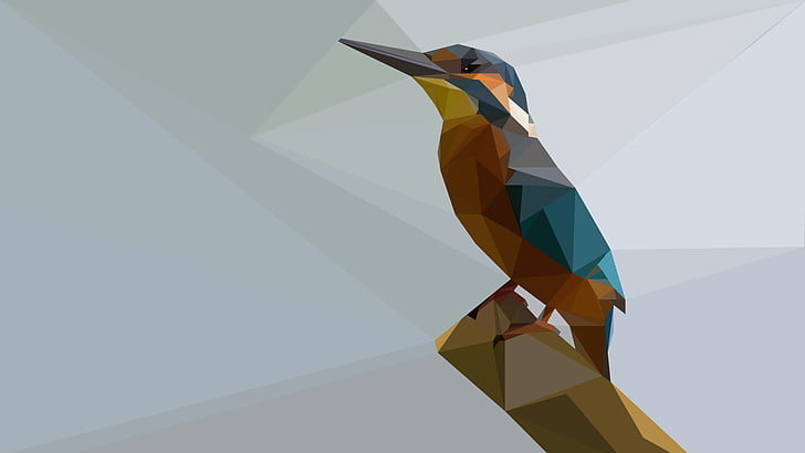 Abstract, Facets, Bird, Kingfisher, Low Poly, Minimalist, Polygon, HD wallpaper