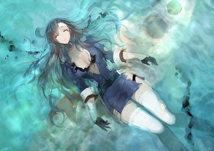 440276 long hair anime blue hair feathers water spray closed eyes  black background in water anime girls fallen heaven flowers  Rare  Gallery HD Wallpapers