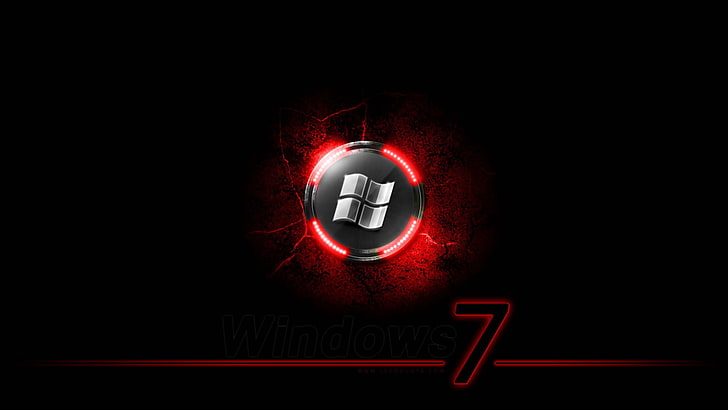 red and black LED light, Windows 7, sign, indoors, illuminated