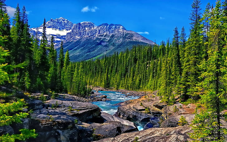Alberta Canada Banff National Park Mistaya River And Canyon Peaks Stones Desktop Wallpaper Hd For Your Computer 2560×1600