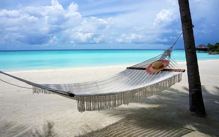HD wallpaper: white hammock, beach, Maldives, island, nature, sand ...
