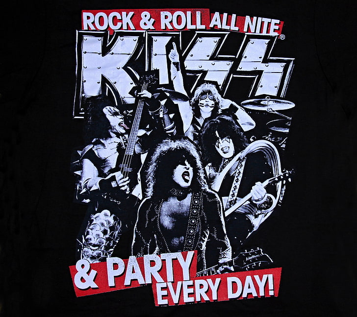 Rock & Roll all nite poster, Kiss (music), text, western script