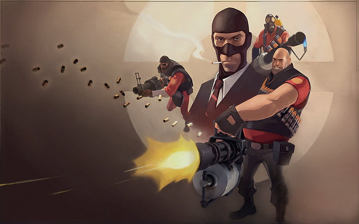man holding machine gun character illustration, Team Fortress
