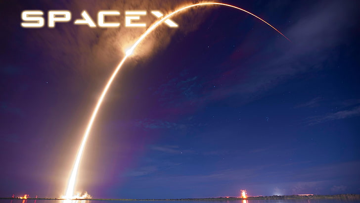 Spacex digital wallpaper, rocket, launching, night, sky, illuminated
